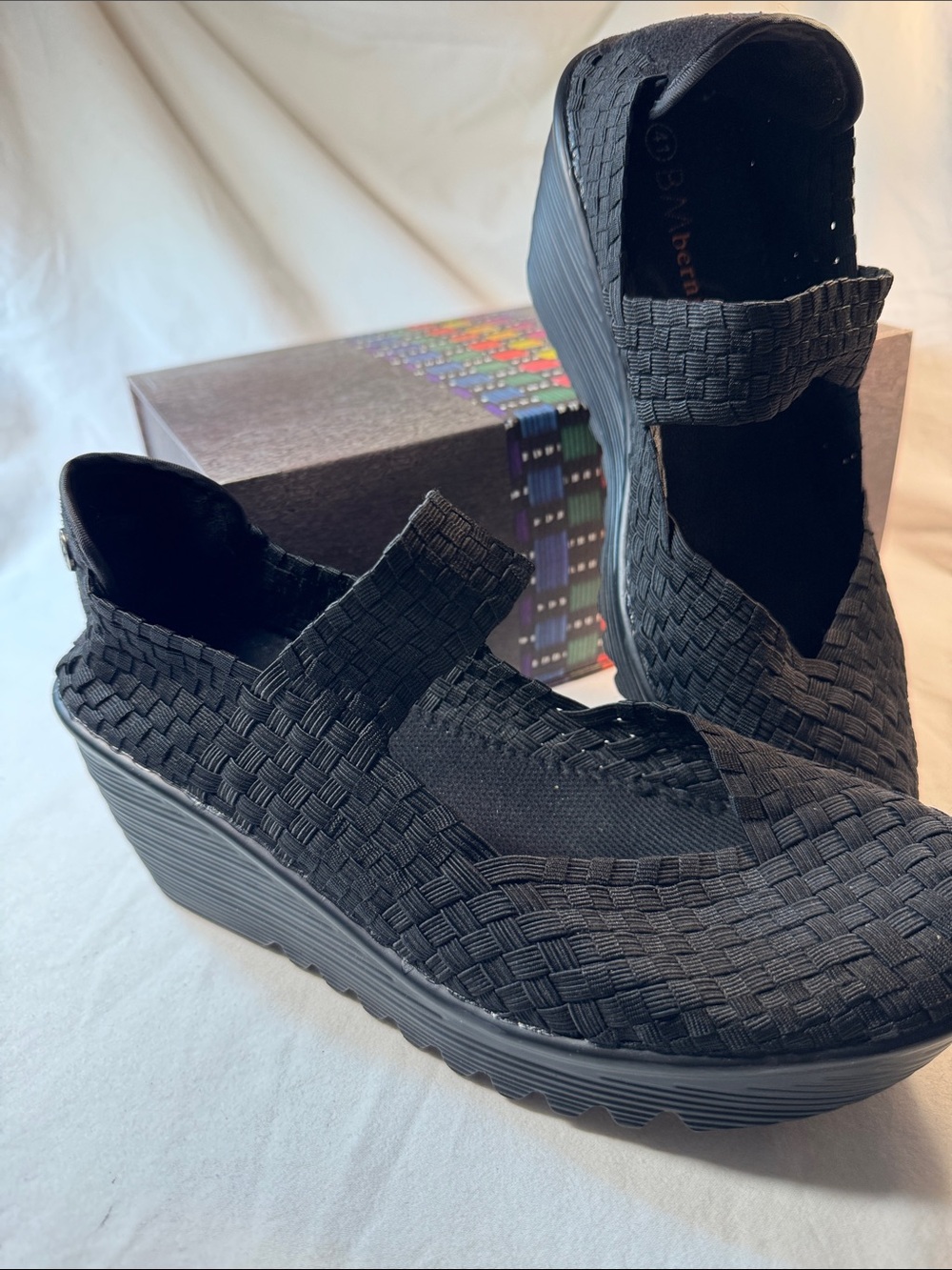bernie mev. Black Woven Wedge Mary Jane with Strap size 11